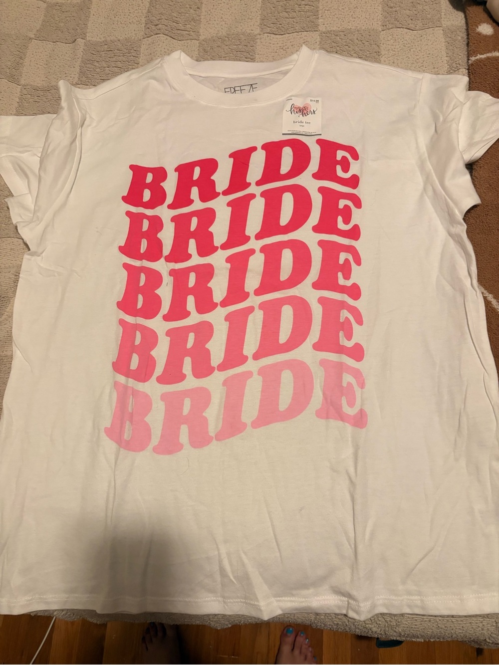 NWT White 'BRIDE' Graphic Tee with Pink Ombre Print